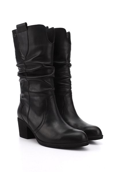 GÖNDERİ(R) Women/Girls Black Thick Heeled Gusseted Genuine Leather Boots