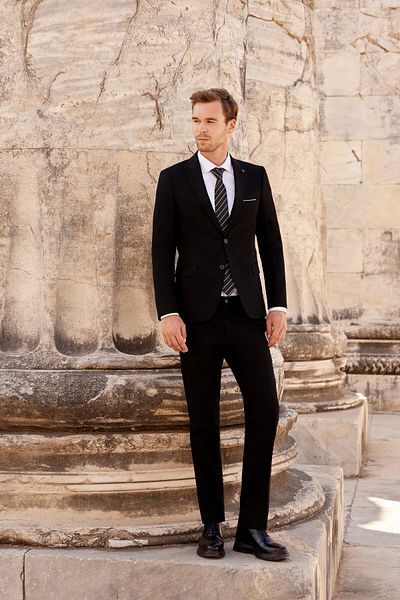 Morven Men's Black Basic Plain Slim Fit Slim Fit 6 Drop Suit
