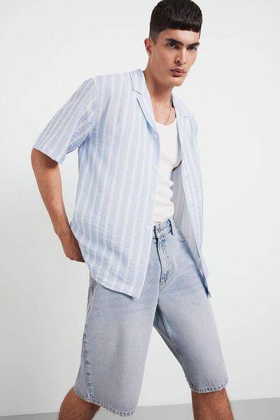 DeFacto Relax Fit Apash Collar Printed Woven Short Sleeve Shirt F5747Ax25Au