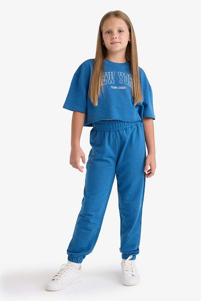 DeFacto Girls' 2-Piece Set Printed Short-Sleeved T-Shirt with Elastic Waist Sweatpants E6414A825Au