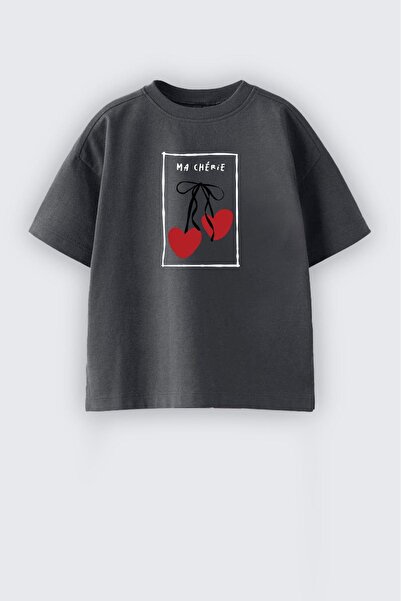 Monila Κοριτσίστικο μπλουζάκι από βαμβακερό λαιμόκοψη με στάμπα Cherry