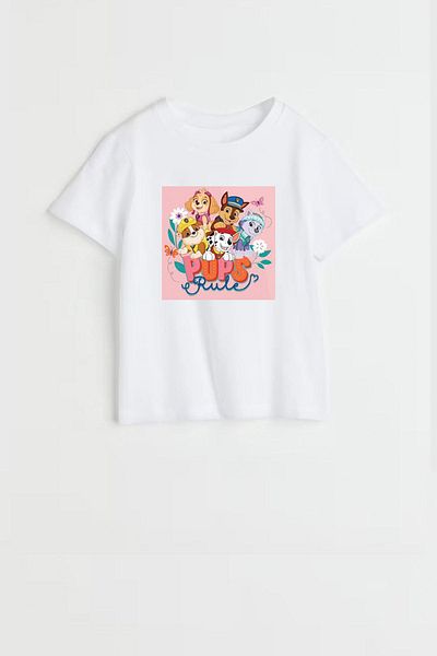 Monila Girl's Paw Patrol Printed Cotton T-Shirt