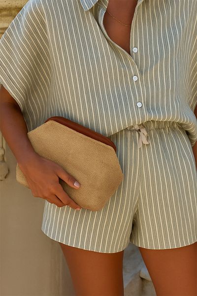 BAHELS Women's Brown Color Detailed Jute Straw Portfolio & Clutch Bag