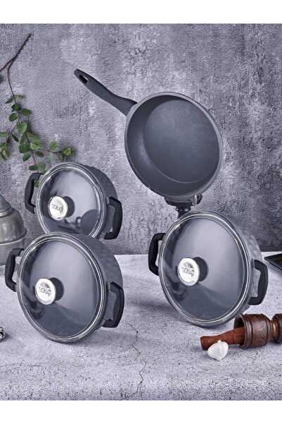Taç Carabella Döküm Cam Kapak 7 Parça Tencere Seti Gri Tac-3731