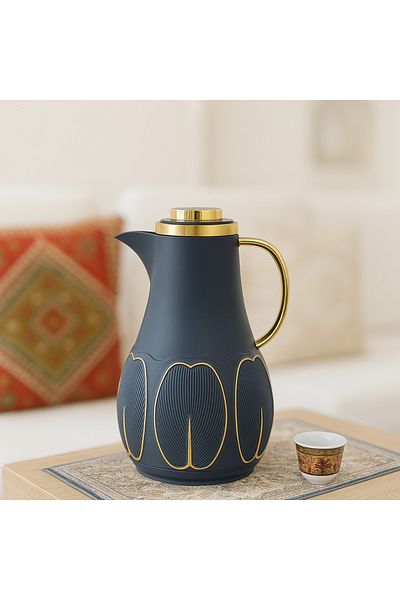 ALSAIF DEVA Coffee and Tea Vacuum Flask, leak-proof and keeps drinks hot, 1 Liter, Dark Gray/Gold