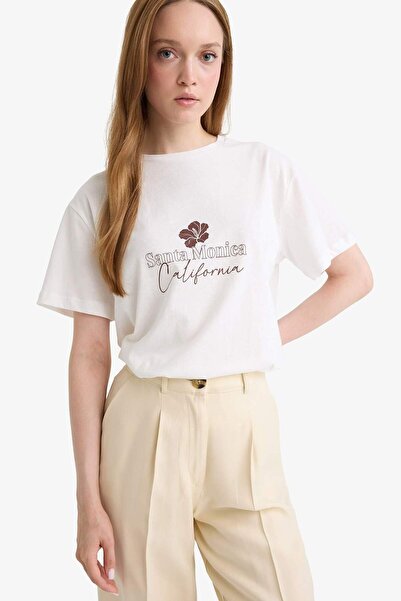 DeFacto Regular Fit Crew Neck Flower Printed Short Sleeve T-Shirt F9799Ax25Hs