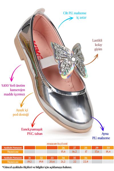 Kiko Kids Pantofi de balerină pentru fete Menz Mirror Butterfly elastic