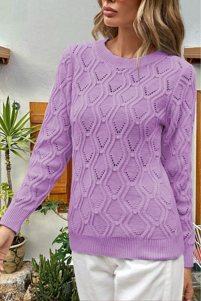 hanope Pulover de damă tricotat cu model ajurat, liliac