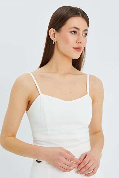 Mixray 4564 Linen Blouse - Gipe Detail, Sling, Ecru Women's