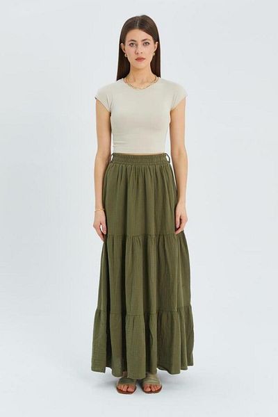 Mixray 4567 Model Khaki Women's Skirt - Ruffles and Long Muslin