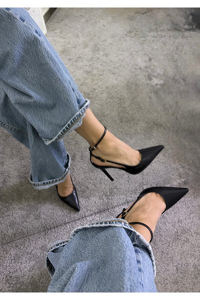 MYVOLANTE Black Ankle Strap Women's Heeled Shoes