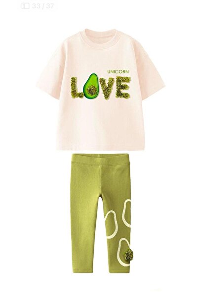 Monila Girl's Avocado Embroidered Printed Cotton Tshirt and Leggings Bottom Top Set