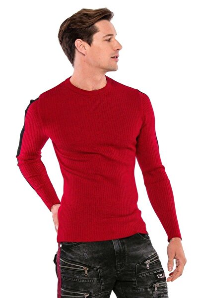 Cipo&Baxx Men's Red Sleeve Striped Sweater Sweater