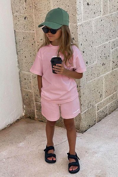 Monila Set de top pentru fete, 100% bumbac, tricou cu decolteu, pantaloni scurți