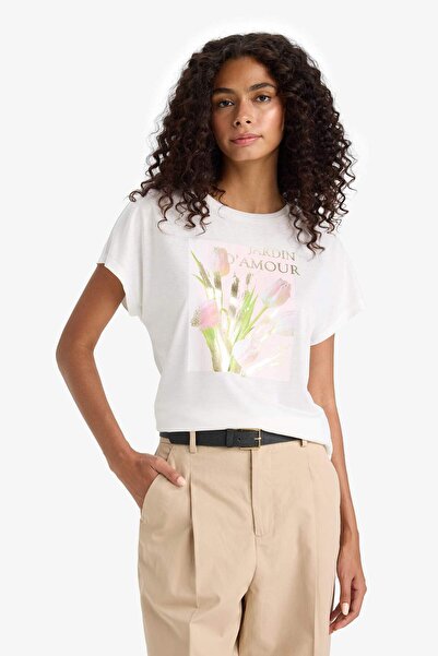 DeFacto Μπλουζάκι με λαιμόκοψη λουλουδάτο κοντομάνικο F7873AX25AU