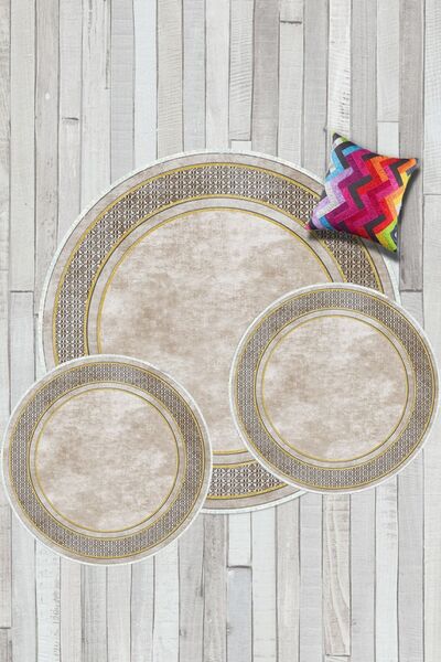 Aldora Cream-Gold Non-Slip Base Set of 3 Bath Mat B1181