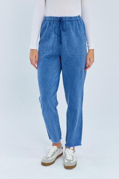 Mixray 4575 Model Blue Women's Gabardine Trousers - Dirty Leg