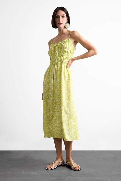 DeFacto Rochie midi cu model floral, cu șnur, cu bretele F7568AX25SM