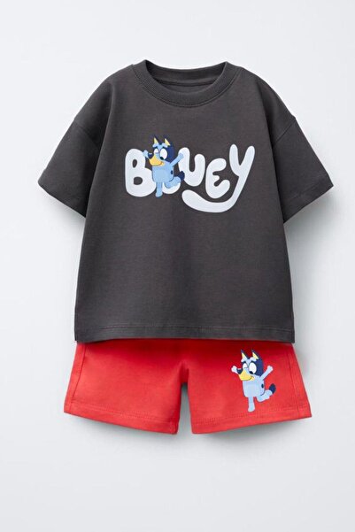 Monila Set de pantaloni pentru băiat, din bumbac, cu imprimeu albastru, cu gâ...