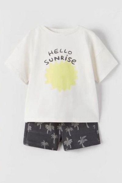 Monila Boy's Printed Cotton Crew Neck Top Set