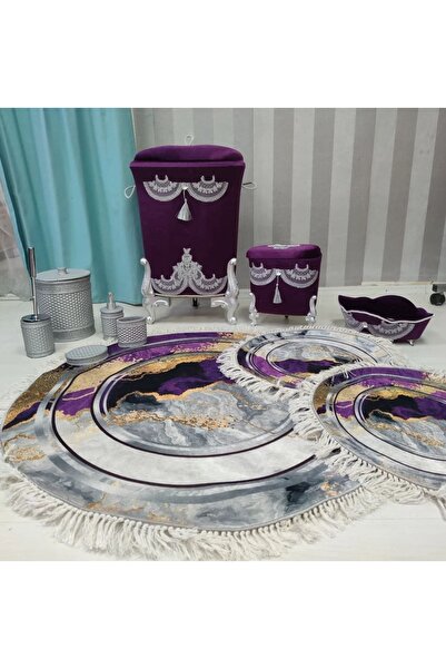 Aldora 3-Piece Digital Printed Non-Slip Based Washable Bathroom Mat Set - Toilet Set