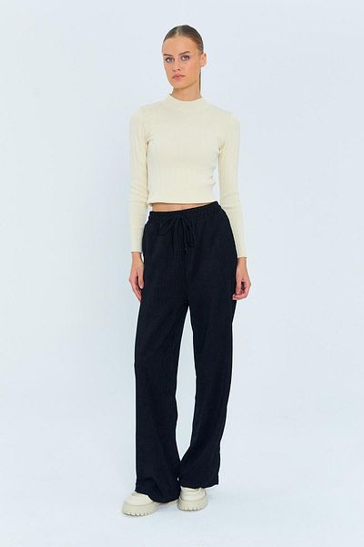 Mixray 4604 Women's Elastic Waist Velvet Loose Trousers Black