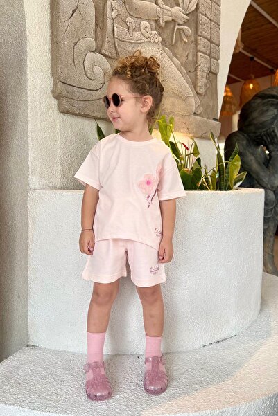 Monila Devojčička majica i šorti sa cvetnim detaljima od tila, gornji i donji...