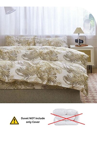 LUNA HOME King size 6 pieces, duvet cover set, golden leaf design.