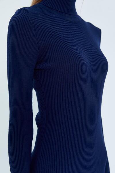 Mixray 6889 Жіноча рибальська довга трикотажна сукня з розрізом, темно-синя