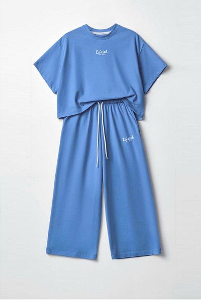 Monila Set de tricou și pantaloni de trening din bumbac cu imprimeu text pentru fete
