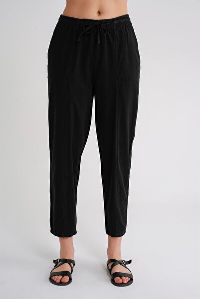 Mixray 4436 Women's Linen Striped Shalwar Trousers Black