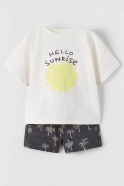 Monila طقم علوي بياقة دائرية من القطن المطبوع للأولاد