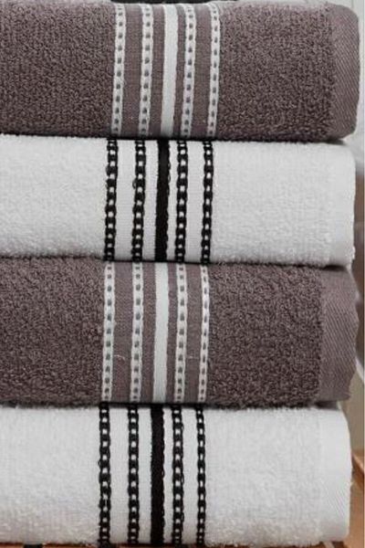 MODALİN Bath Towel Set 4 Pieces Brown-White Elvin – Soft Texture, Quick Drying (70X140 X2 /50X90Cm X2 cm)