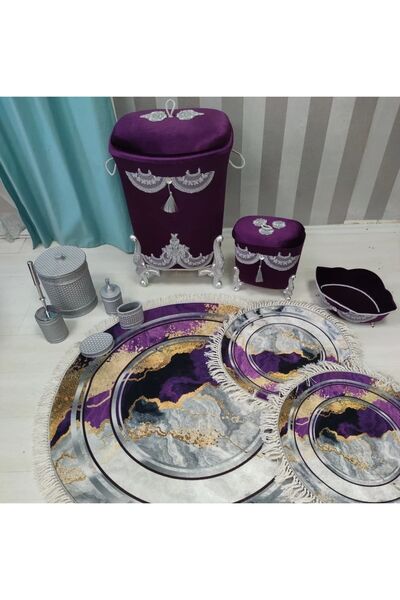 Aldora 3-Piece Digital Printed Non-Slip Based Washable Bathroom Mat Set - Toilet Set