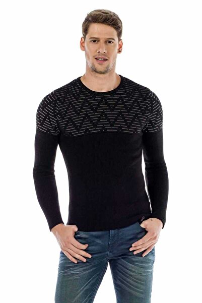 Cipo&Baxx Cp170 Bisiklet Yaka Desenli Slim Fit Erkek Triko