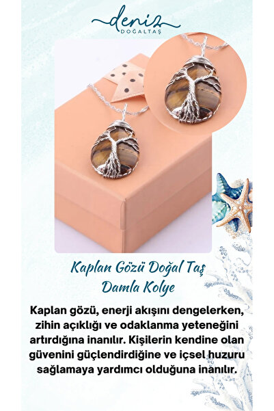 Deniz Doğal Taş Sertifikalı Kaplan Gözü Orjinal ( Taşlar) Doğaltaş Damla Koly...