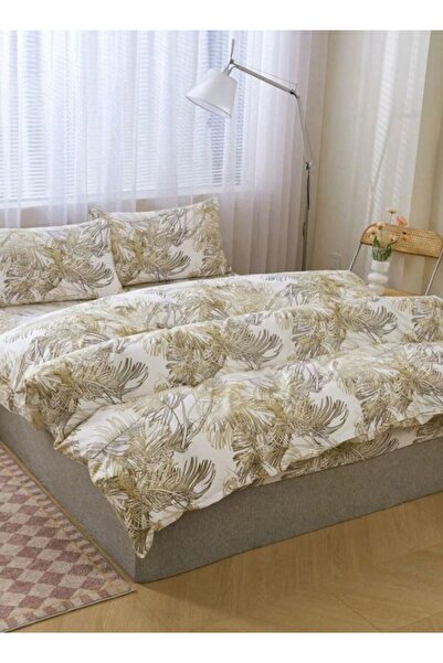 LUNA HOME King size 6 pieces, duvet cover set, golden leaf design.