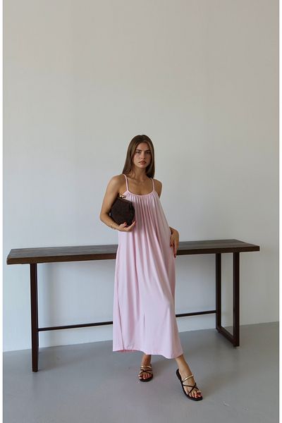 Patreon Rochie de vară din bumbac pieptănat cu bretele roz de damă