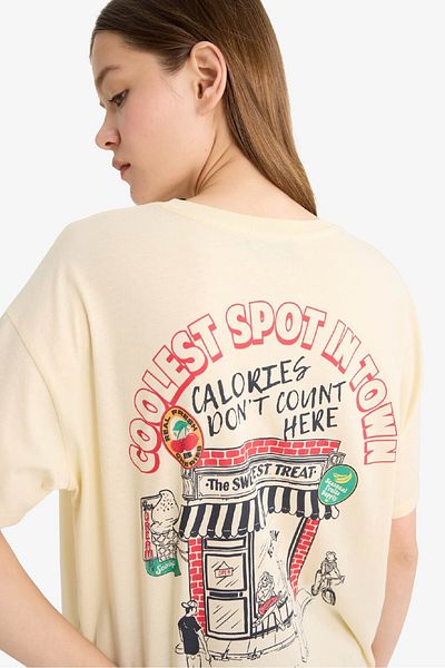 DeFacto Oversize Wide Fit Crew Neck Back Printed Short Sleeve T-Shirt F6312Ax25Hs