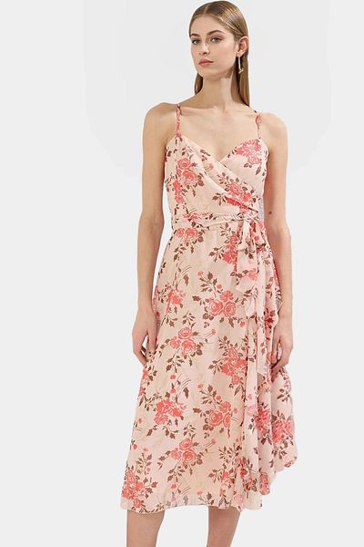 PayBuy Chiffon Lined Midi Dress V Neck a Line Patterned Summer Special Design Trend Stylish Appearance