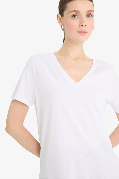 DeFacto Regular Fit V Neck Basic Plain Combed Cotton Short Sleeve T-Shirt F4208Axns