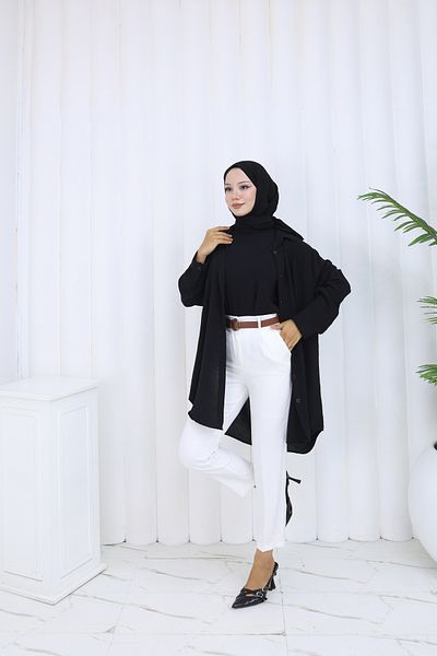 HANIMCA GİYİM Belted Waist, Elastic Back, Side Pockets, Pencil Cut Summer Pants