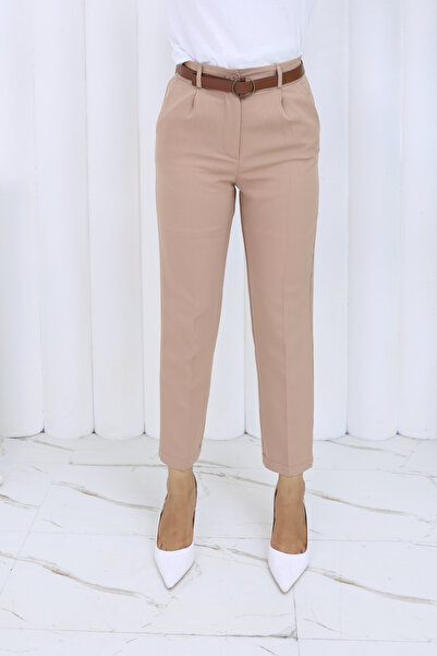 HANIMCA GİYİM Belted Waist, Elastic Back, Side Pockets, Pencil Cut Summer Pants