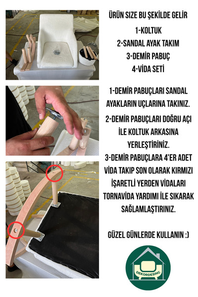DEKOR MOBİLYACIM Comfort Sallanan Gri Turuncu Sandalye ve Puf Okuma Odası Bebek Odası