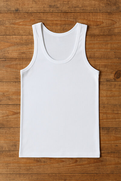 CİHAN YILDIZ Men's White Color Cotton Zero Sleeve Combed Tank Top Pack of 6