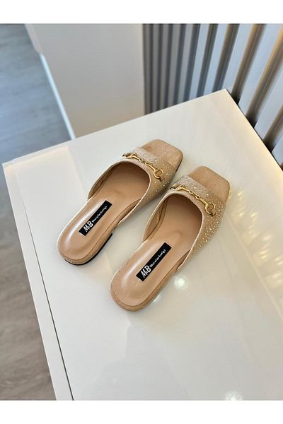 M&B This Special Design Slippers with Exquisite Stone Decorations and Gold Detailed Buckle .Large Size between 36 and 43