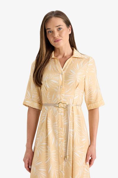 DeFacto Shirt Collar Pattern Lace-Up Short Sleeve Midi Dress F3411Ax25Hs