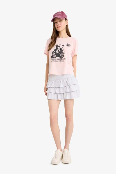 DeFacto Cool Normal Waist Flounce Βαμβακερή επένδυση Βαμβακερή λευκή μίνι φούστα F7179ax25sm
