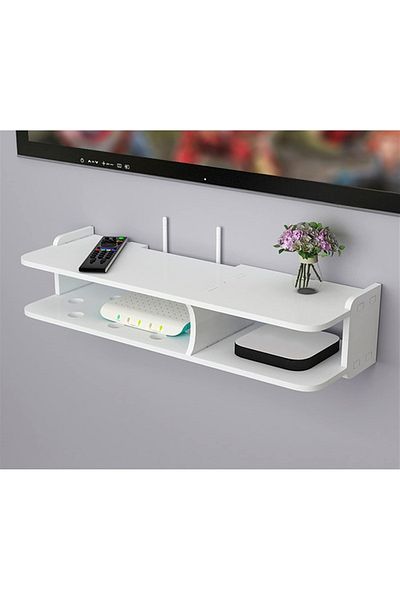 divendi-ro Suport pentru router și alte accesorii, cu 2 compartimente, 20×50 cm, alb