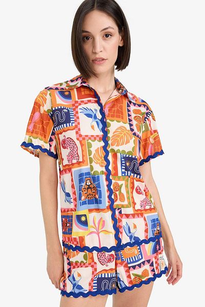 DeFacto Cămașă de plajă cu model tropical cu croiala normală-Fall in Love F5496AX25HS